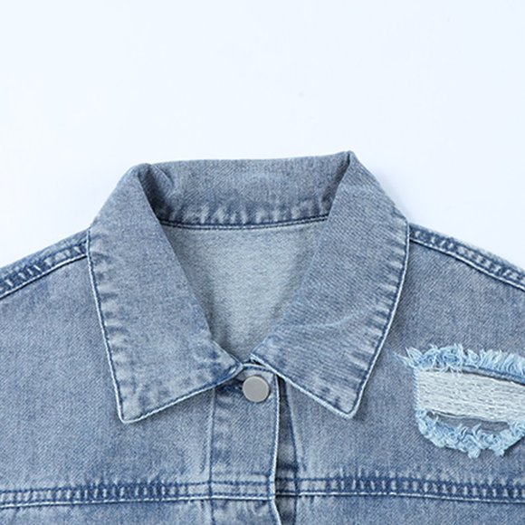 Sky Blue Rhinestone Fringe Denim Jacket - Picture 7 of 15